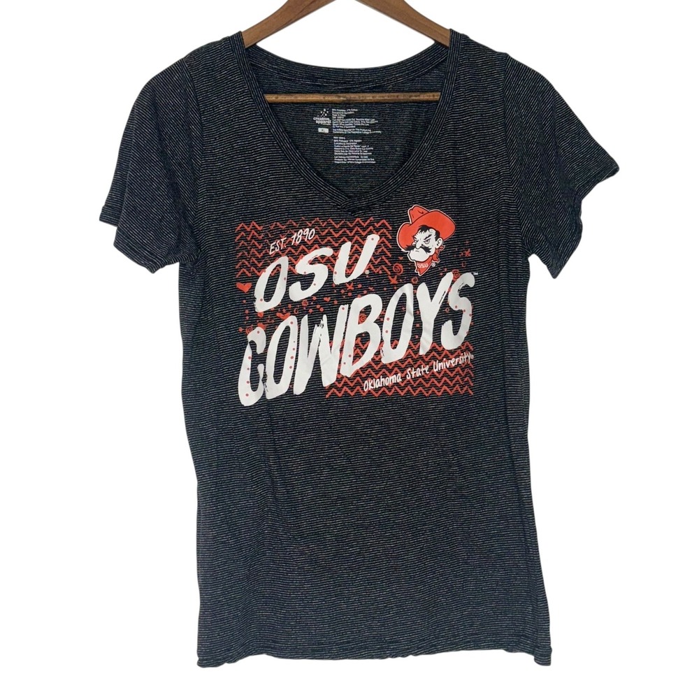 Oklahoma State Cowboys OSU T-Shirt V-Neck Striped Tee Size XL